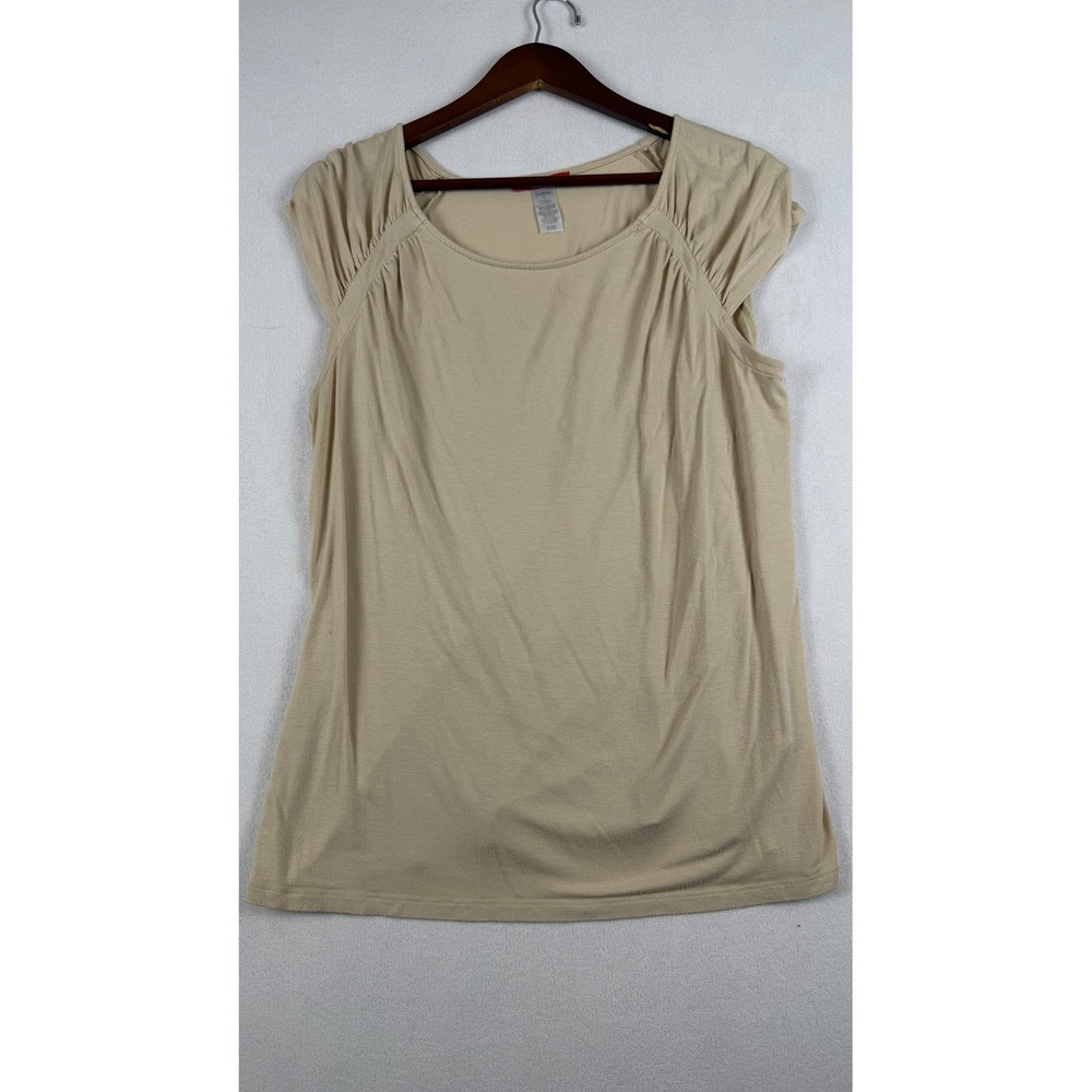 Anne Klein Tan Modal Blend Gathered Cap Sleeve Scoop Neck Top XL